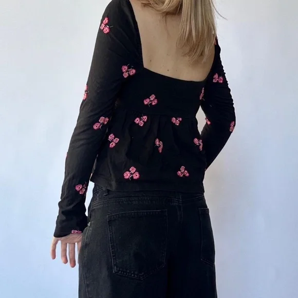 Babydoll Top Square Neck Floral Print 4 - Picture 3 of 3